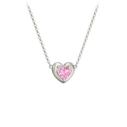 Puffy Heart Pendant with 1 Birthstone in 10K Solid White Gold with Pink Tourmaline