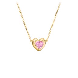 Puffy Heart Pendant with 1 Birthstone in 10K Solid Yellow Gold with Pink Tourmaline