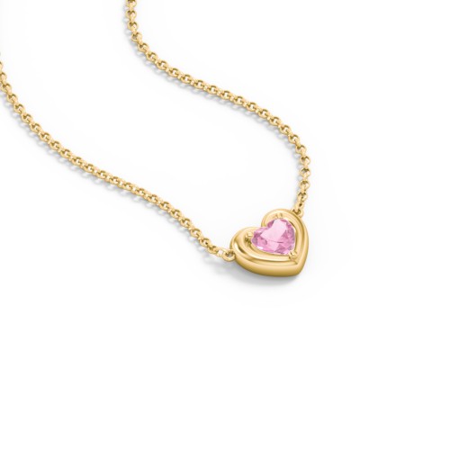Puffy Heart Pendant with 1 Birthstone – 10K Yellow Gold with Pink Tourmaline