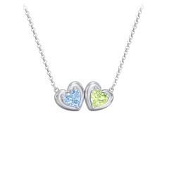 Puffy Heart Pendant with 2 Birthstones – 10K Yellow Gold with Blue Topaz and Peridot