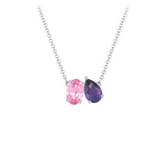 Toi et Moi Oval and Pear Gemstone Necklace – 10K Yellow Gold with Pink Tourmaline and Amethyst