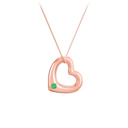 Floating Puffy Heart Pendant with 2 Birthstones