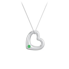 Floating Puffy Heart Pendant with 2 Birthstones – 18K Gold Plated Silver with Emerald and Blue Sapphire
