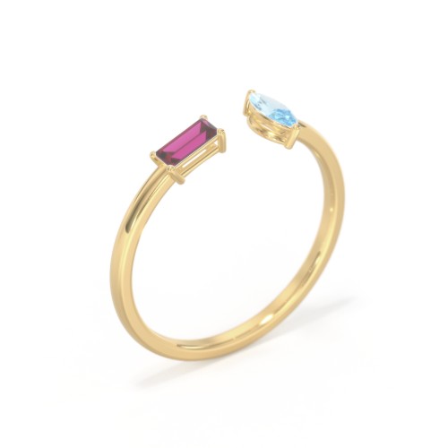 Baguette & Marquise Gemstone Open Cuff Ring