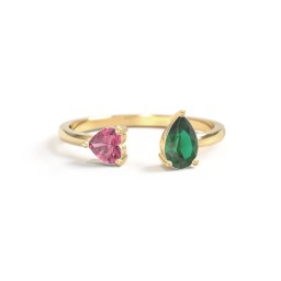 Heart & Pear Gemstone Open Cuff Ring