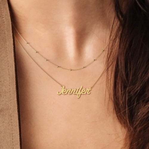Personalized Name Necklace Layering Set with Ball Station Chain