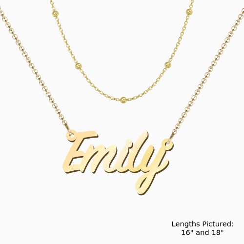 Personalized Name Necklace Layering Set with Ball Station Chain – 18K Gold Plated Silver
