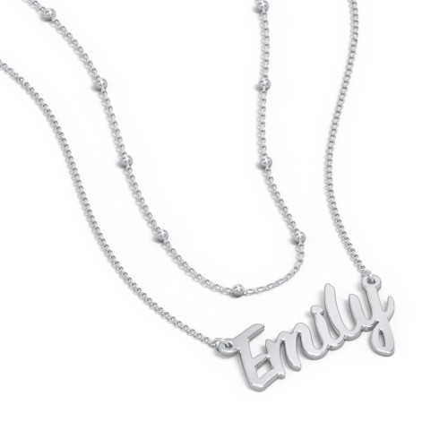 Personalized Name Necklace Layering Set with Ball Station Chain – Sterling Silver