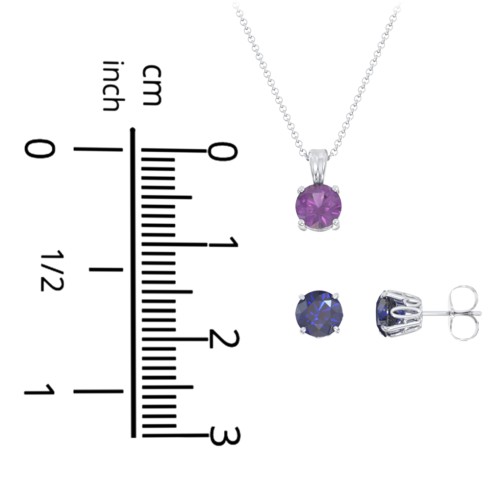 Solitaire Birthstone Necklace and Earrings Set – 10K Yellow Gold with Blue Sapphire and Cubic Zirconia