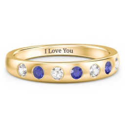 Flush Set Gemstone Belt Ring in 10K Solid Yellow Gold with Cubic Zirconia and Blue Sapphire