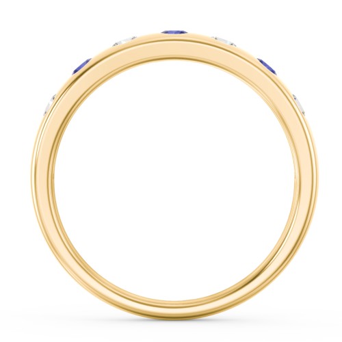 Flush Set Gemstone Belt Ring – 10K Yellow Gold with Cubic Zirconia and Blue Sapphire