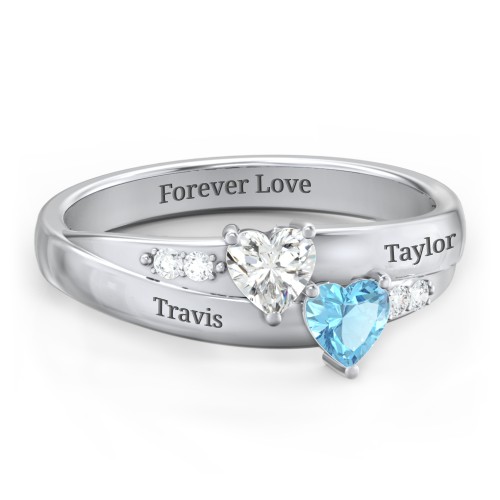Double Heart Gemstone Ring with Accents