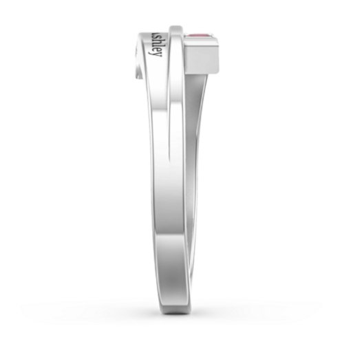 Double Baguette Bypass Ring – Sterling Silver with Garnet and Cubic Zirconia