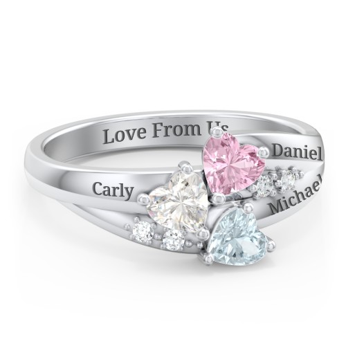 Heart Cluster Ring with Accents – Sterling Silver with Pink Tourmaline, Cubic Zirconia, and Aquamarine