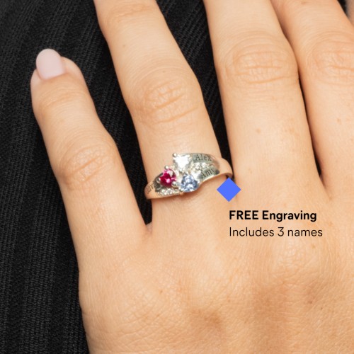 Heart Cluster Ring with Accents – 10K White Gold with Pink Tourmaline, Cubic Zirconia, and Aquamarine