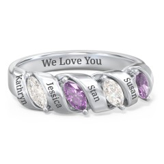 Spiral Marquise Row Ring – Sterling Silver with Cubic Zirconia and Amethyst