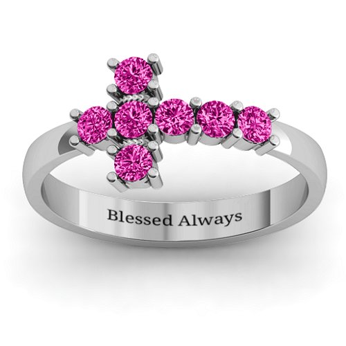 I Believe' Side Cross Ring – Sterling Silver with Pink Tourmaline