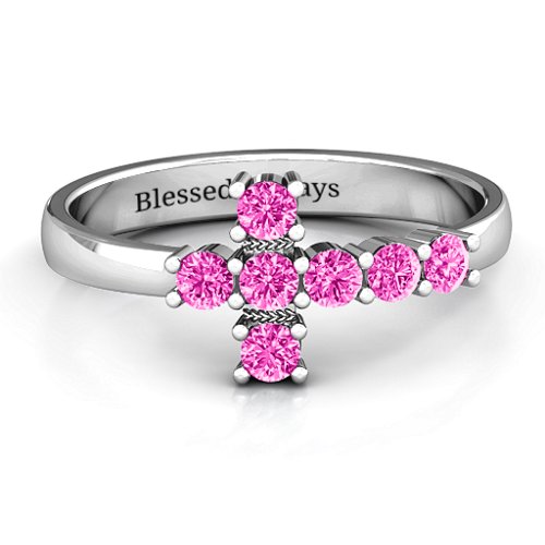 I Believe' Side Cross Ring – Sterling Silver with Pink Tourmaline