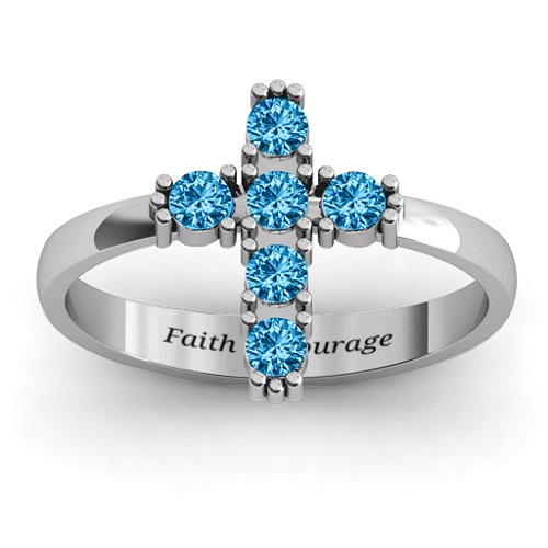 The Cross Ring – Sterling Silver with Blue Topaz