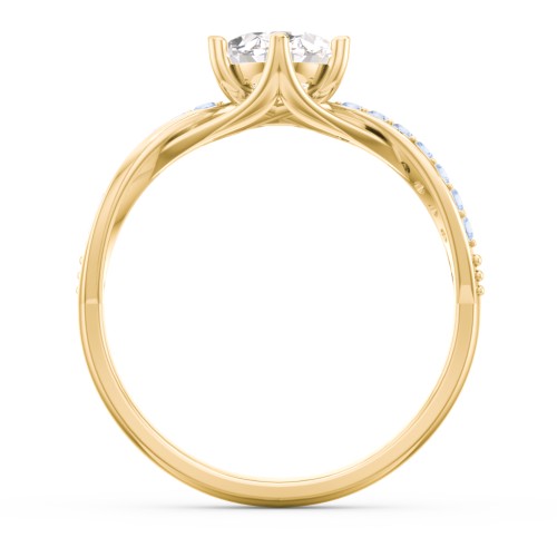 Oval Cut Gemstone Ring with Twisted Band and Accents – 10K Yellow Gold with White Premium Zirconia and Fancy Blue Premium Zirconia