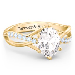 Oval Cut Gemstone Ring with Twisted Band and Accents in 10K Solid Yellow Gold with White Premium Zirconia and Fancy Blue Premium Zirconia