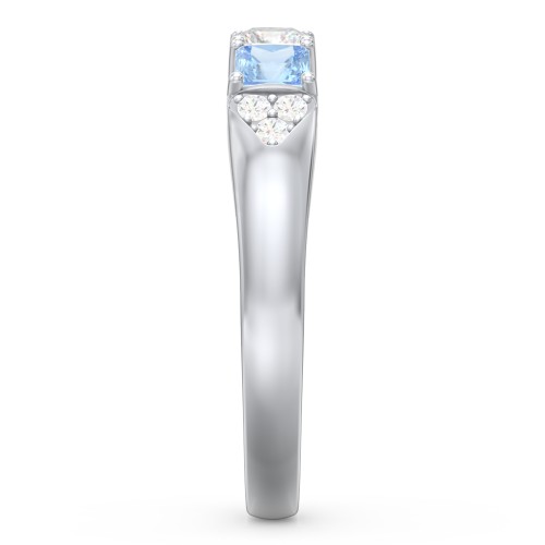 Classic 2-7 Princess Cut Ring with Accents – Sterling Silver with Cubic Zirconia, Pink Tourmaline, Ruby, and Blue Topaz