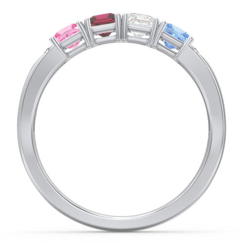 Classic 2-7 Princess Cut Ring with Accents – Sterling Silver with Cubic Zirconia, Pink Tourmaline, Ruby, and Blue Topaz