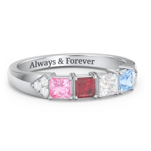 Classic 2-7 Princess Cut Ring with Accents – Sterling Silver with Cubic Zirconia, Pink Tourmaline, Ruby, and Blue Topaz
