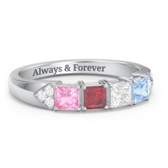Classic 2-7 Princess Cut Ring with Accents – 10K Yellow Gold with Cubic Zirconia, Pink Tourmaline, Ruby, and Blue Topaz