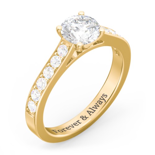 Elegant Duchess Ring with Shoulder Accents – 10K Yellow Gold with White Premium Zirconia and Cubic Zirconia