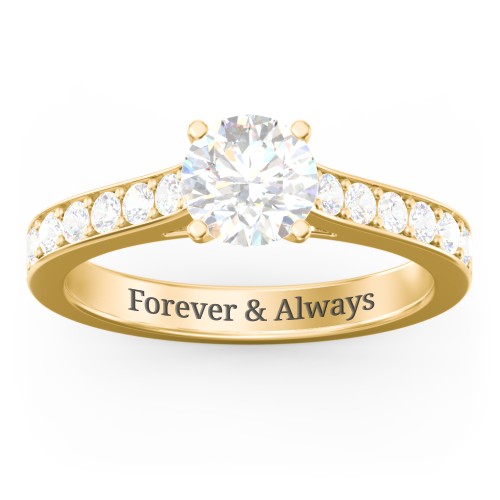 Elegant Duchess Ring with Shoulder Accents – 10K Yellow Gold with White Premium Zirconia and Cubic Zirconia