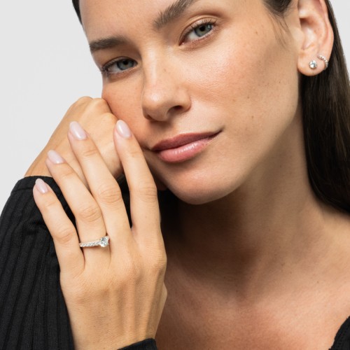 Elegant Duchess Ring with Shoulder Accents – Sterling Silver with White Premium Zirconia and Cubic Zirconia