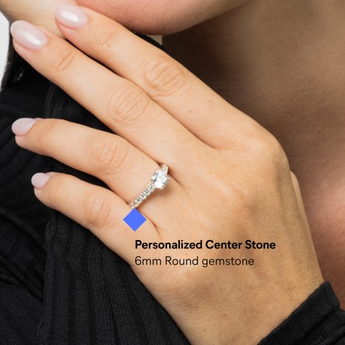 Elegant Duchess Ring with Shoulder Accents – Sterling Silver with White Premium Zirconia and Cubic Zirconia