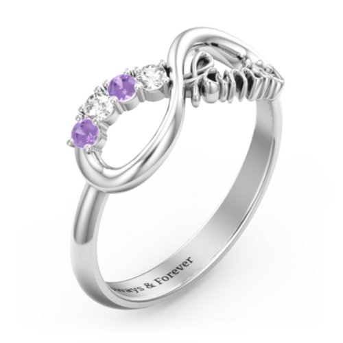 Family Infinite Love with Stones Ring – 10K White Gold with Cubic Zirconia and Amethyst