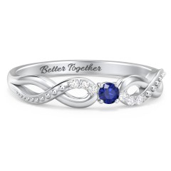Double Infinity Gemstone Ring with Accents – Sterling Silver with Blue Sapphire and Lab Diamond