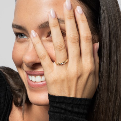 Double Infinity Gemstone Ring with Accents – Sterling Silver with Blue Sapphire and Lab Diamond