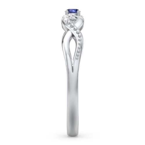 Double Infinity Gemstone Ring with Accents – Sterling Silver with Blue Sapphire and Lab Diamond