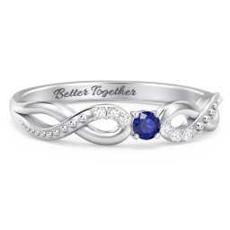 Double Infinity Gemstone Ring with Accents in 10K Solid White Gold with Blue Sapphire and Lab Diamond