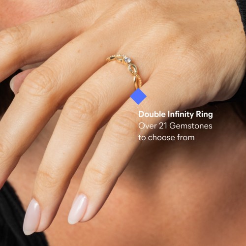 Double Infinity Gemstone Ring with Accents – 10K White Gold with Blue Sapphire and Lab Diamond