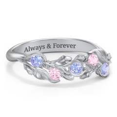 Organic Leaf Five Stone Family Ring – 10K Yellow Gold with Tanzanite and Pink Tourmaline