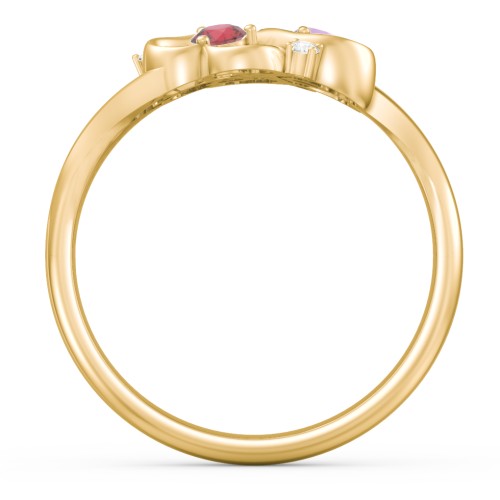 Engravable Intertwined Triple Heart Ring with Gemstones