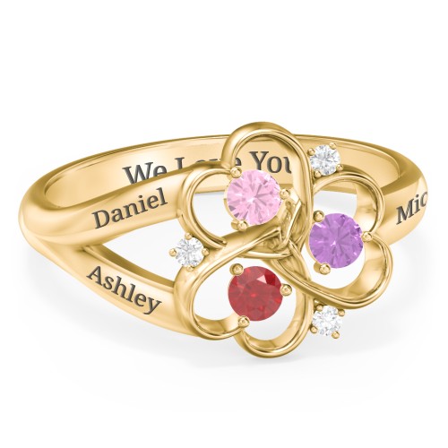 Engravable Intertwined Triple Heart Ring with Gemstones