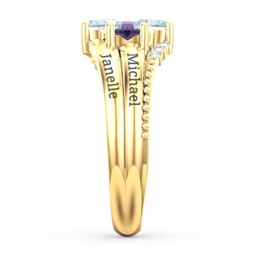 A Mother's Love and Luck Ring – 10K Yellow Gold with Aquamarine, Amethyst, and White Premium Zirconia