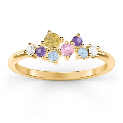 8-Stone Cluster Ring – 18K Gold Plated Silver with Citrine, Pink Tourmaline, Cubic Zirconia, Amethyst, and Blue Topaz