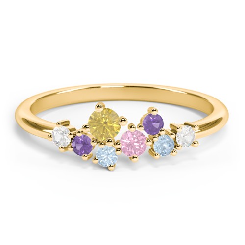 8-Stone Cluster Ring – 18K Gold Plated Silver with Citrine, Pink Tourmaline, Cubic Zirconia, Amethyst, and Blue Topaz