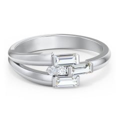 Engravable 3 Baguette Gemstone Ring with Accents