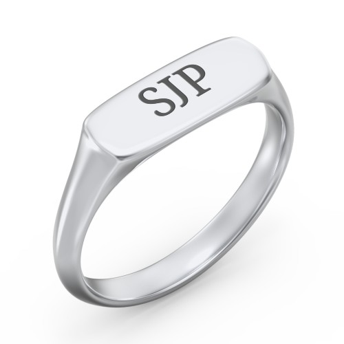 Women's Bar Signet Ring – 10K White Gold