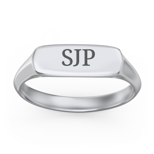 Women's Bar Signet Ring – 10K White Gold