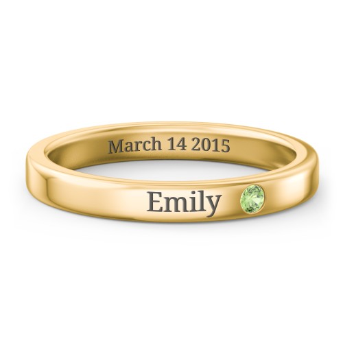 Stackable Birthstone Ring with Engraving – 10K Yellow Gold with Green Sapphire