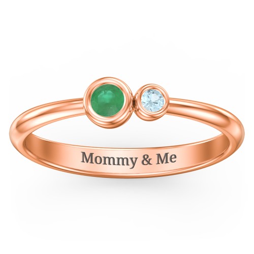 Generations 2-Stone Bezel Set Mother's Ring – 10K Rose Gold with Emerald and Blue Topaz